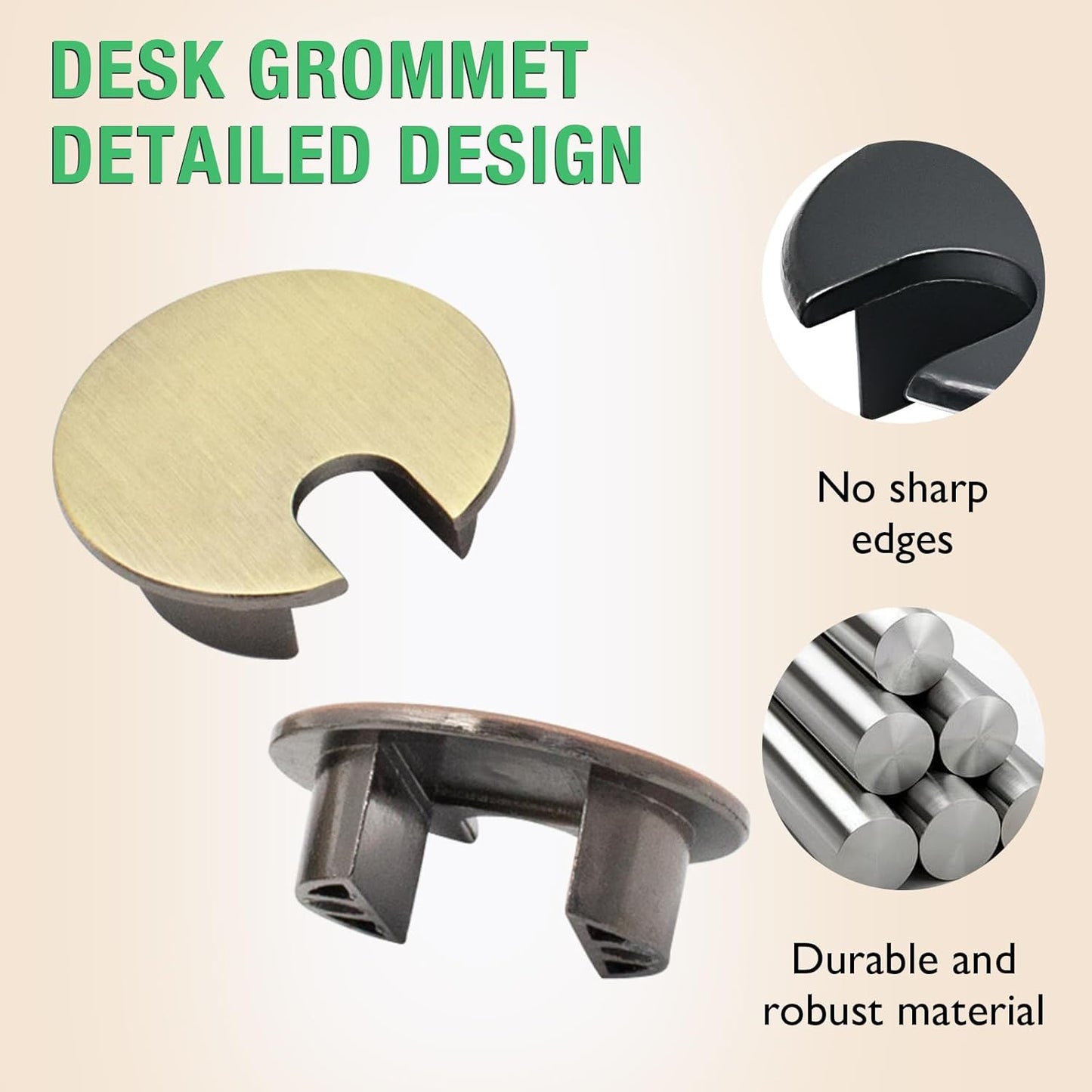 2 Pcs Desk Grommet 1-3/8" / 35 mm, Desk Cord Hole Cover, Cable Grommet Metal Zinc Alloy Materilal, Desk Hole Grommet for Home & Office Pc, Detachable Cable Cord Organizer-Bronze