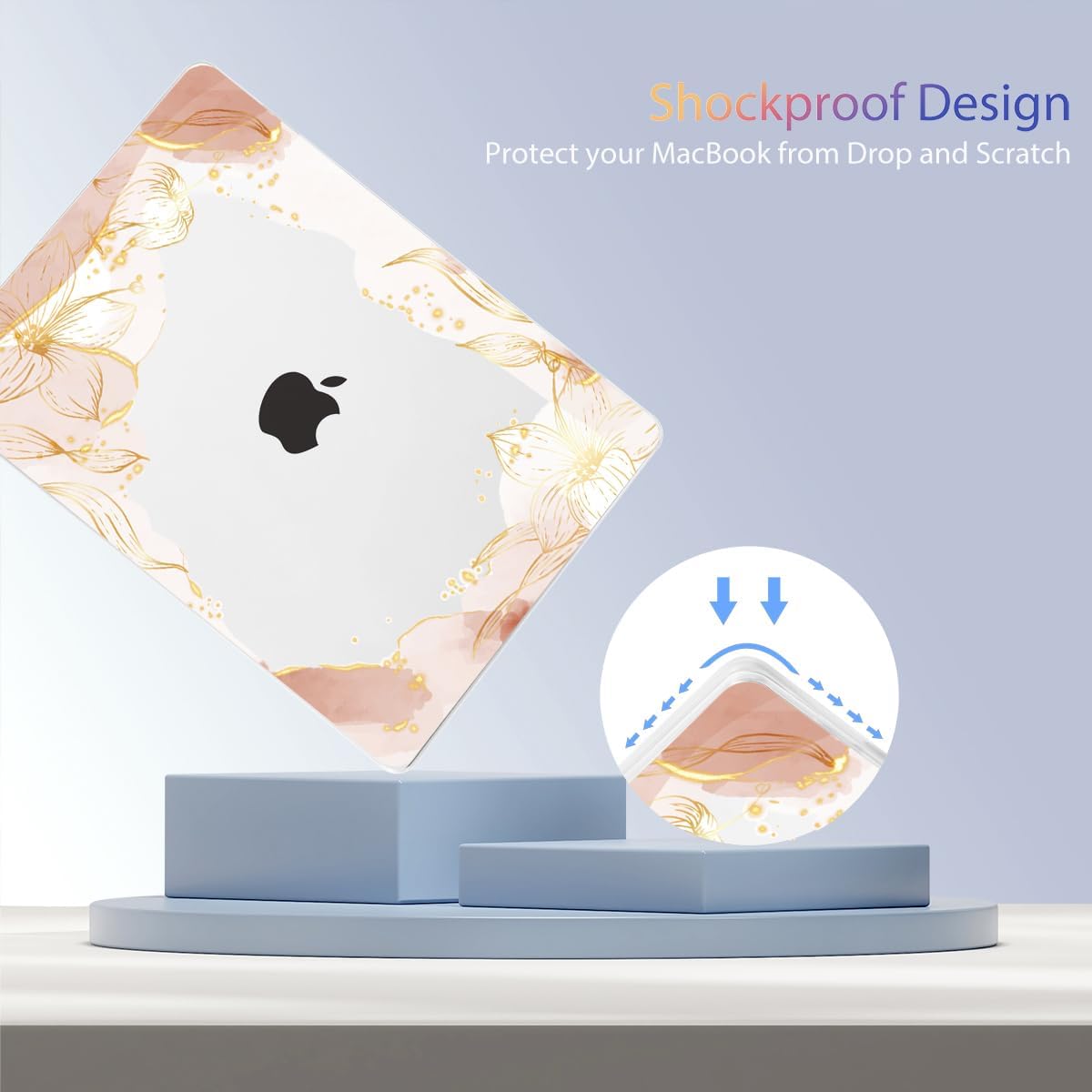 Teryeefi for MacBook Air 15 inch Case M4 M3 M2 Chip 2025 2024 2023 Released Model A3241 A3114 A2941, Designed Hard Shell Cover & Screen Protector & Keyboard Cover- Art Gold Floral Line
