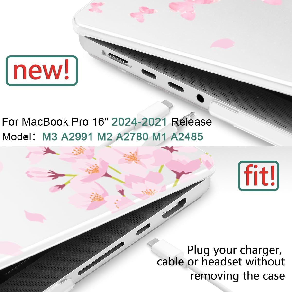 DONGKE for M4 MacBook Pro 16 Inch Case 2024 2023 2021 A3403 A3186 M3 A2991 M2 A2780 M1 A2485 Pro/Max Chip, Plastic Hard Shell Case & Keyboard Cover for Mac Pro 16 with Touch ID, Flower Blossoms