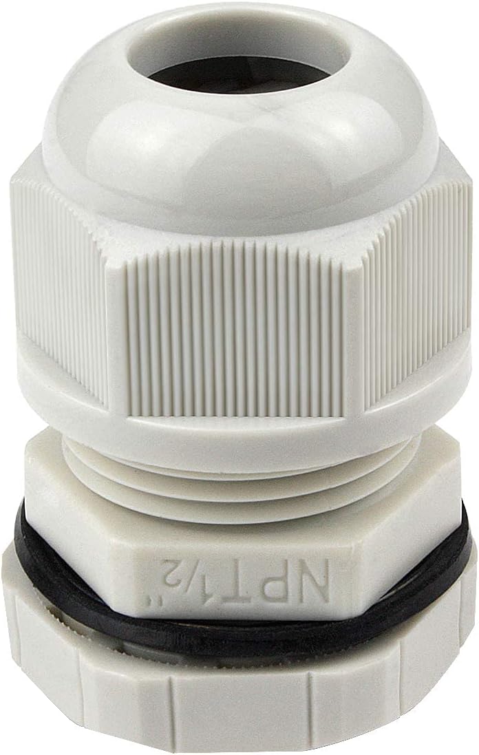 25 Pcs 1/2" IP68 Strain Relief Nylon Cord Grip NPT Cable Glands Adjustable UL Listed and RoHS Compliant (Grey)