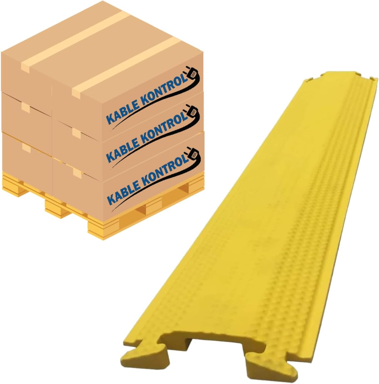 Kable Kontrol Drop Over Floor Cord Cover – 60” Inch Long 1 Channel Cable or Wire Protector – 270 Pcs Bulk Pack - Rubber Ramp for Indoor and Outdoor Use – Yellow