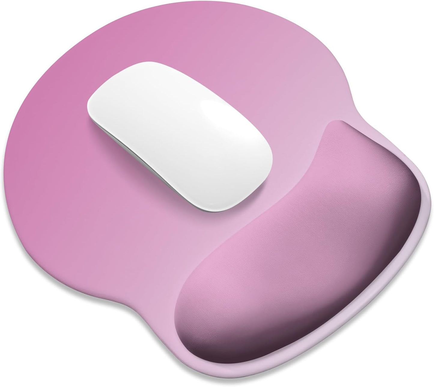 ITNRSIIET Ergonomic Mouse Pad with Wider Memory Foam Wrist Rest +17%, Curved Cushion Reduces Pressure 20%, Pain Relief, Non-Slip, Smooth, Cute Color Desk Accessory, 9.85 x 9 inch, Soft Pink Gradient