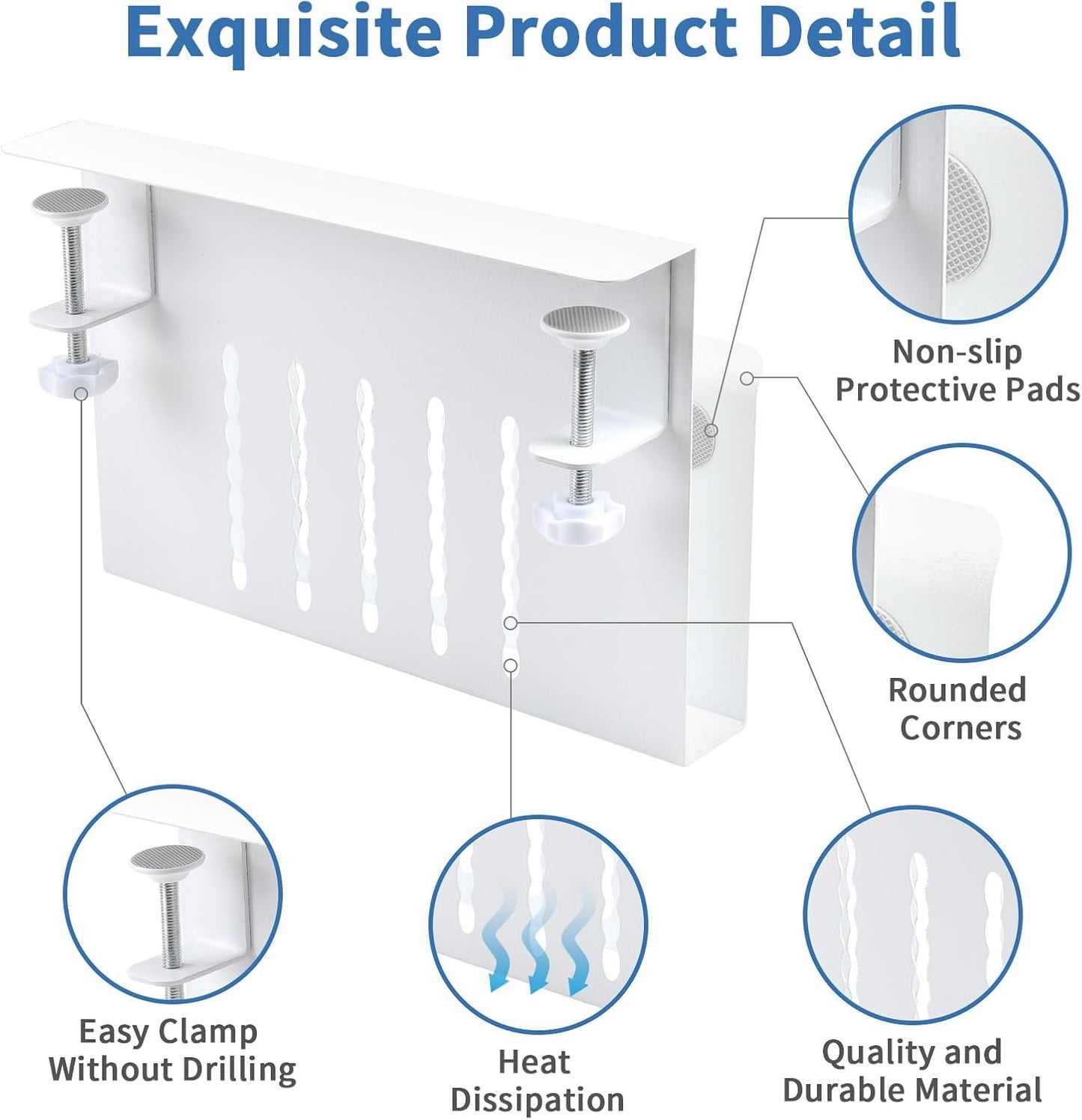 Desk Side Storage, Side Desk Laptop Holder with Anti-Scratch Pad & Magnetic Pen Holder, No Drill Under Table Laptop Mount Fits Flat Edge 0.3" to 2.3"