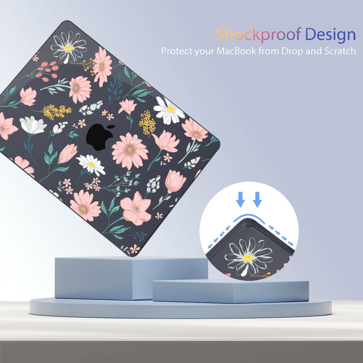Teryeefi for MacBook Air M4 M3 M2 13 inch Case fits Model A3240 A3113 A2681, Hard Shell for MacBook Air 13.6" 2022-2025 Released with Keyboard Cover+Screen Protector+Type C Adapter, Petal and Flowers