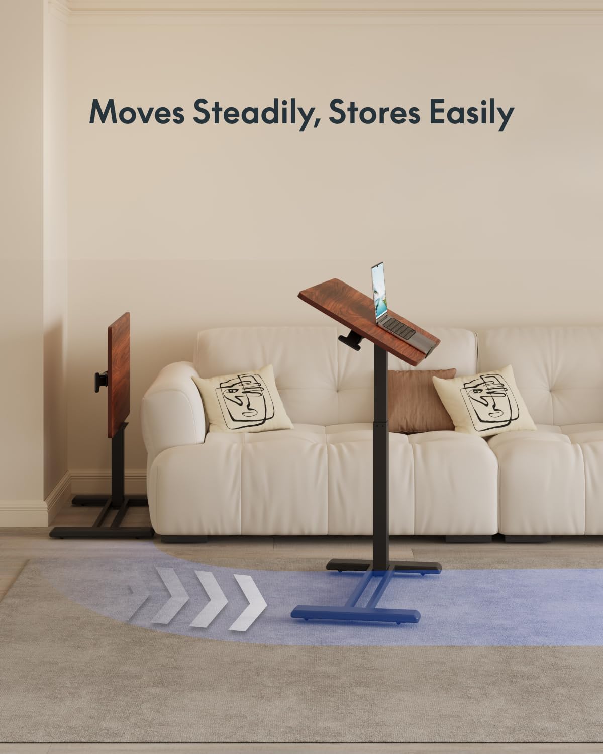 FLEXISPOT H7 PRO Mobile Standing Desk Adjustable Overbed Table Pneumatic with Wheels 90°Tiltable Portable Laptop Desk Rolling Computer Cart Foldable Bedside Table(31.5" W x 17.7" D, Mahogany)