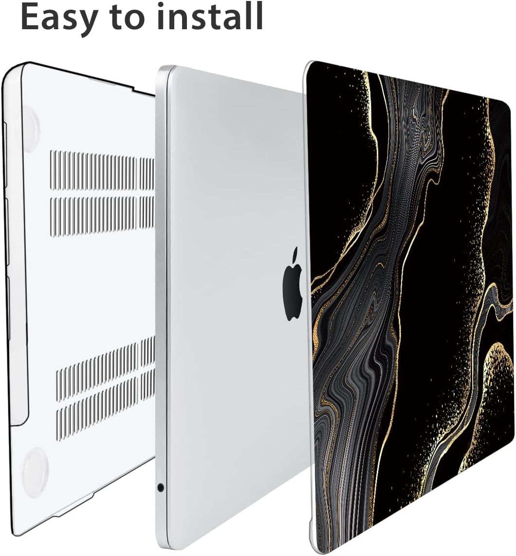 Compatible with MacBook Air 13 inch Case 2025 2024-2022 M4 A3240 M3 A3113 M2 A2681, Plastic Hard Shell&Keyboard Cover&Screen Film&Webcam Cover for MacBook Air 13.6 inch Case, Black Marble