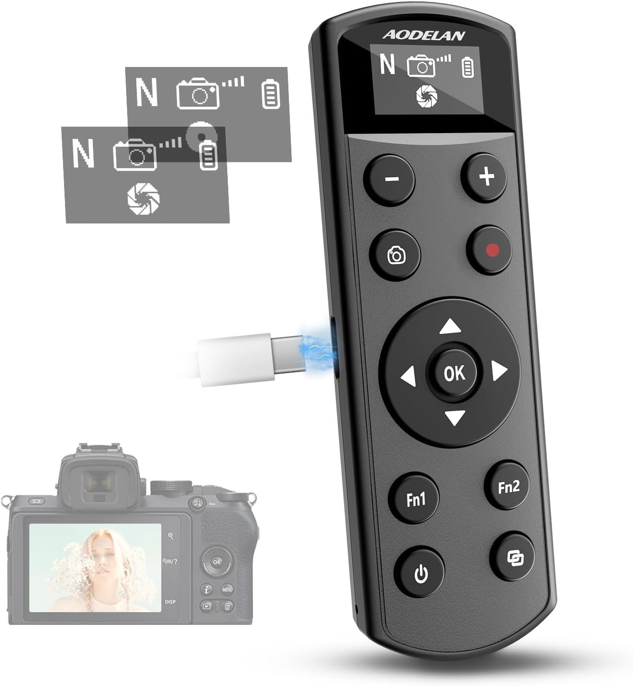Remote Control for Nikon Camera,USB-C Rechargeable Wireless Shutter Release with OLED Screen – Video, Zoom & Focus Control for Nikon A1000, B600, P1000, P950, Z6III, Z30, Z50II, Zfc, Z5 (Black)
