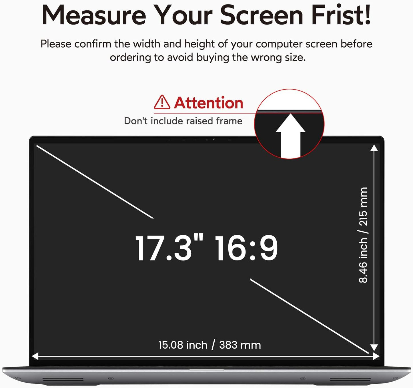 bersem 17.3 Inch Laptop Privacy Screen for 16:9 Ratio Computer Monitor, Anti-Glare, Blue Light Filter, Removable, UV-Blocking, 1 Pack