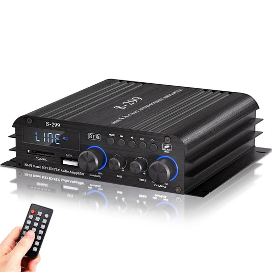 Facmogu S-299 4.1CH Bluetooth Power Amplifier with Active Subwoofer Output (NOT Passive Subwoofer), Max 800W RMS 40Wx4 Subwoofer Amplifier Hi-Fi Integrated Mini Speaker Amp Audio Sub Bass Amp