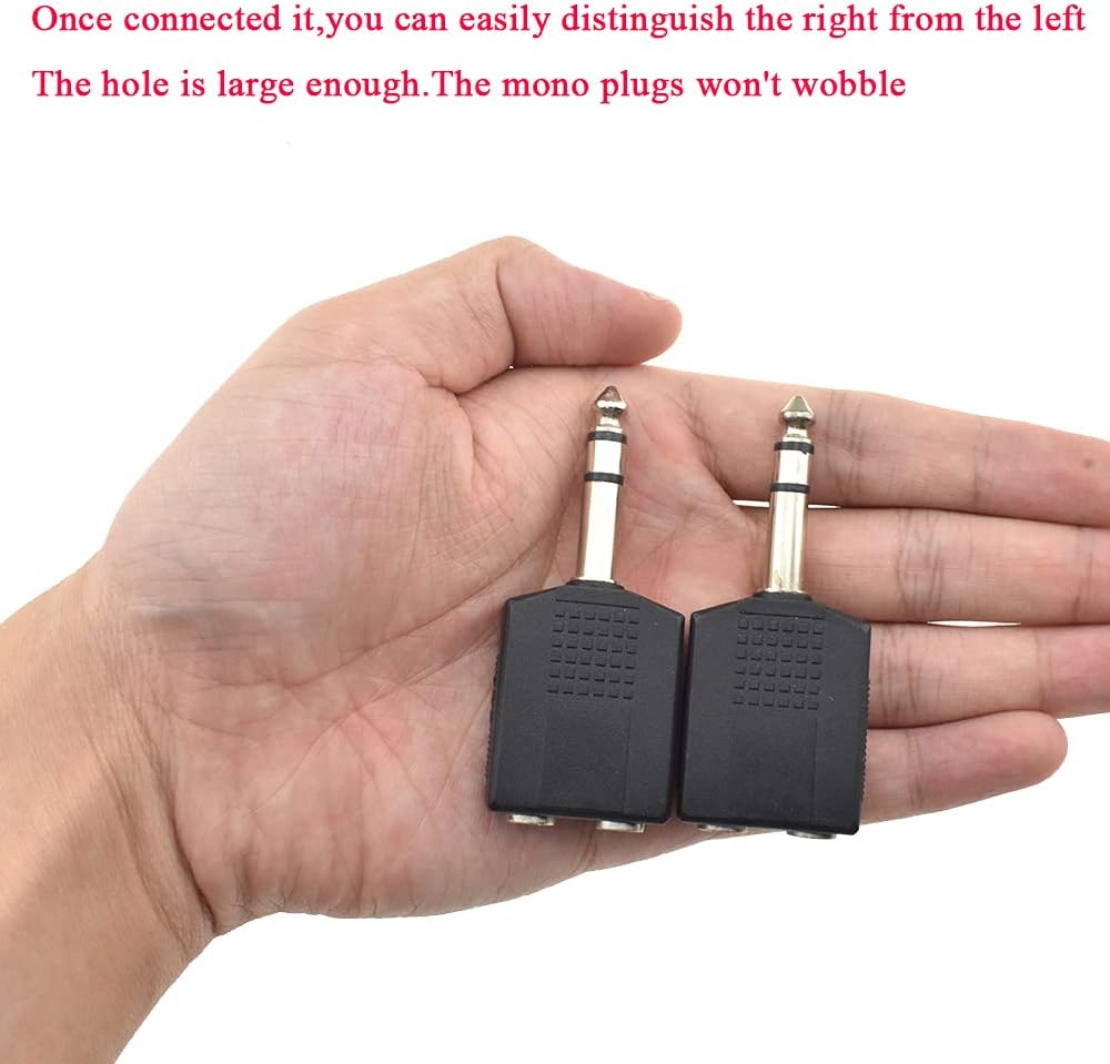 Hahiyo 6.35 M-2x6.35 F-TRS Stereo Plug Interconnect Audio One Male 6.35mm(1/4 inch) and Two Females 6.35mm(1/4Inch) Adapter Splitter Good Signal Sound Snap Tight Not Wobble for Guitar Black 2pcs