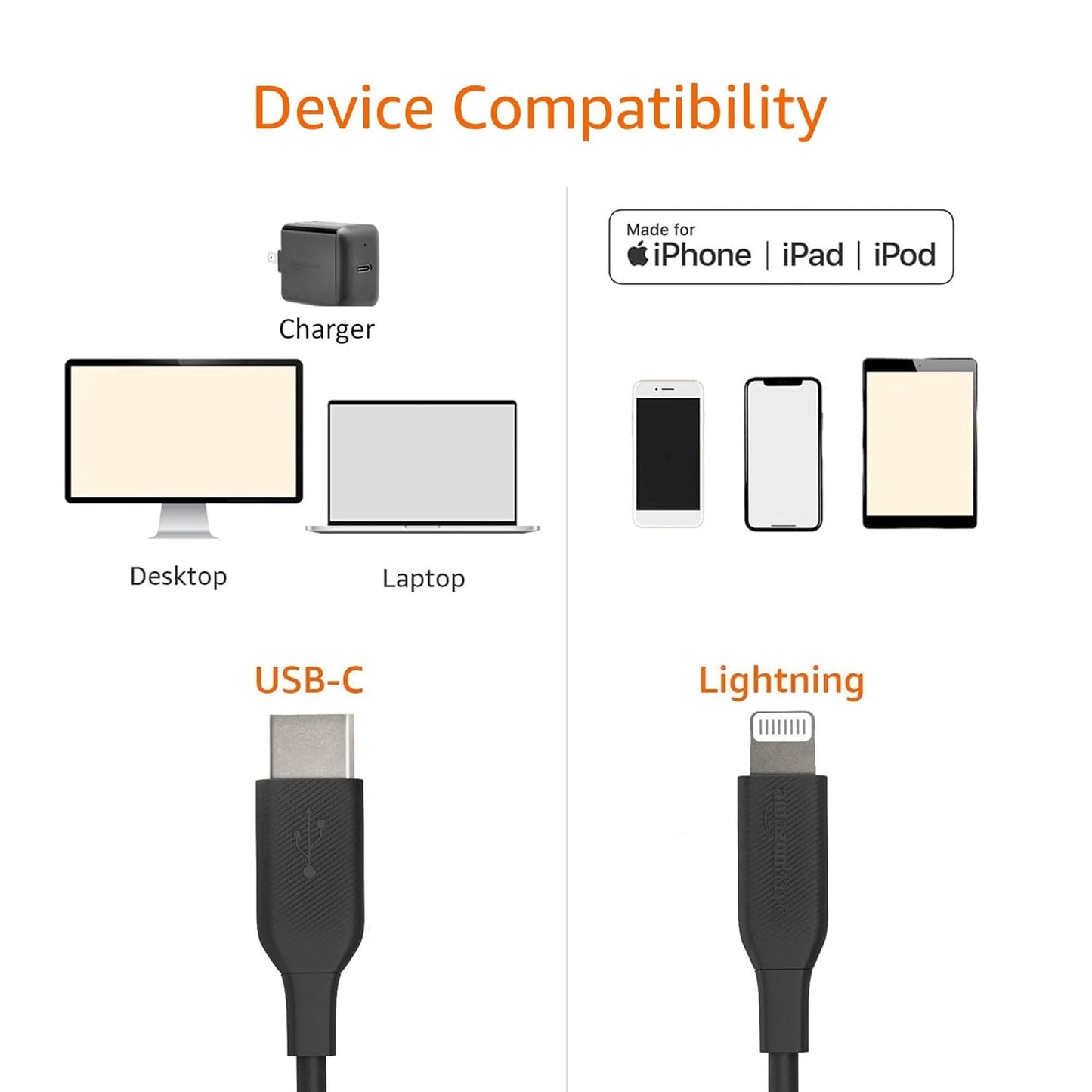 Amazon Basics USB-2.0 Type C to Lightning Cable (MFi Certified), 3 Feet, Black