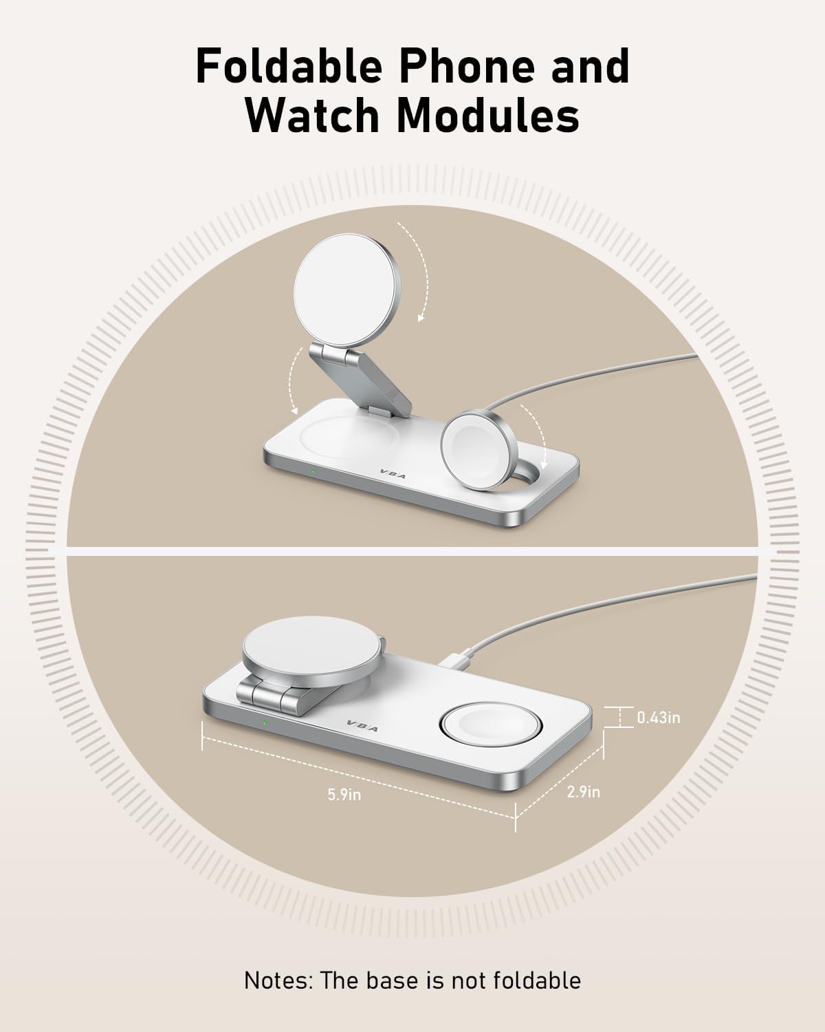 VBA 3 in 1 Wireless Charging Station for Apple MagSafe Charger,Foldable Fast Charging Magnetic Wireless Charger Stand,Travel Charger for iPhone 16 15 14 13 12,Apple Watch,AirPods Pro(White)