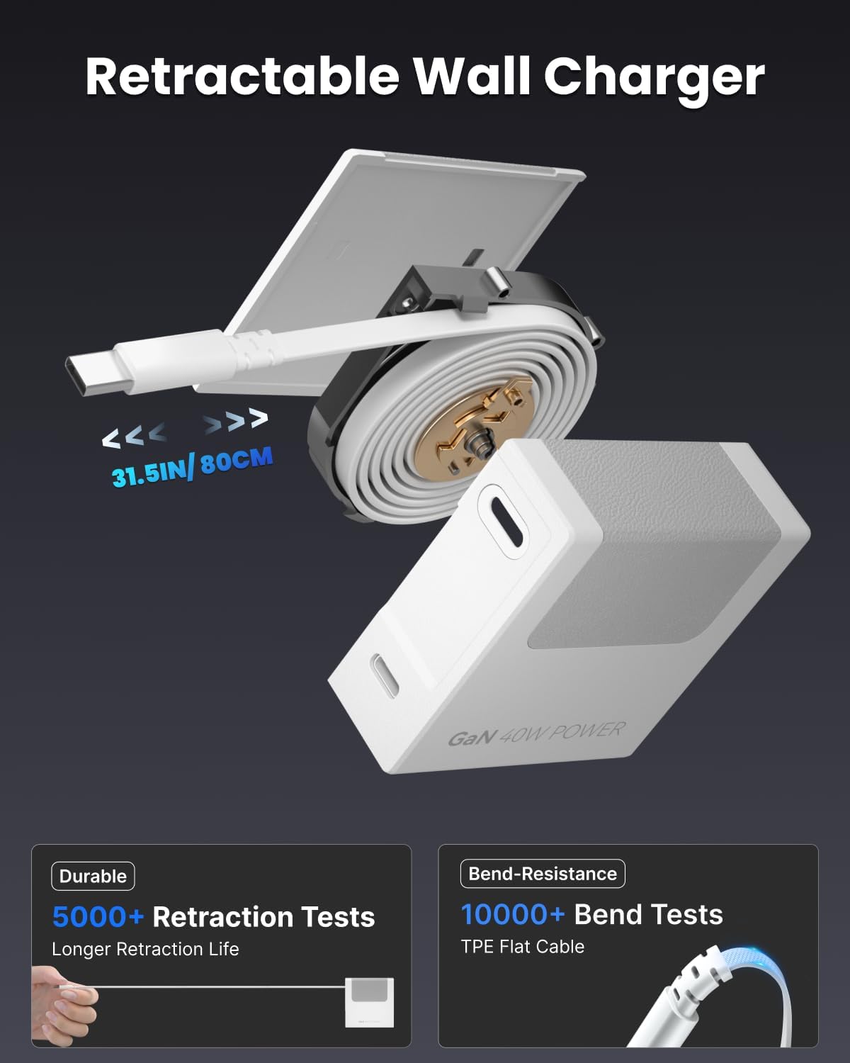 Gitryin 1 Lightning Retractable Wall Charger and 12-in-1 Desktop Charging Station with 4 Type-C Retractable Wall Chargers