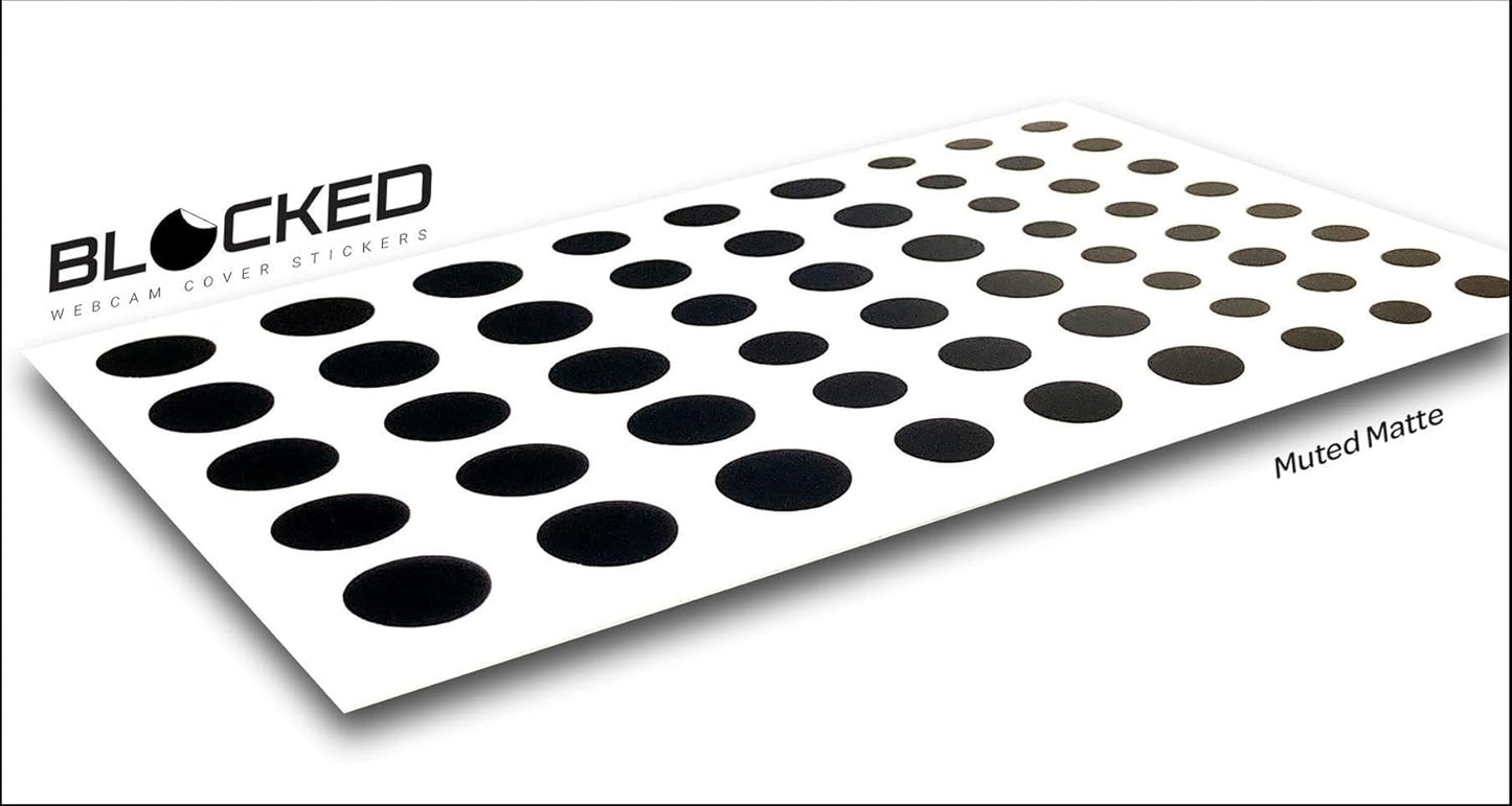 BLOCKED Stackable Webcam/Camera Vinyl Covers | 57 Low-Tack Restickable Webcam Sticker | 3-Sizes | Black 57-Pack (Muted Matte)