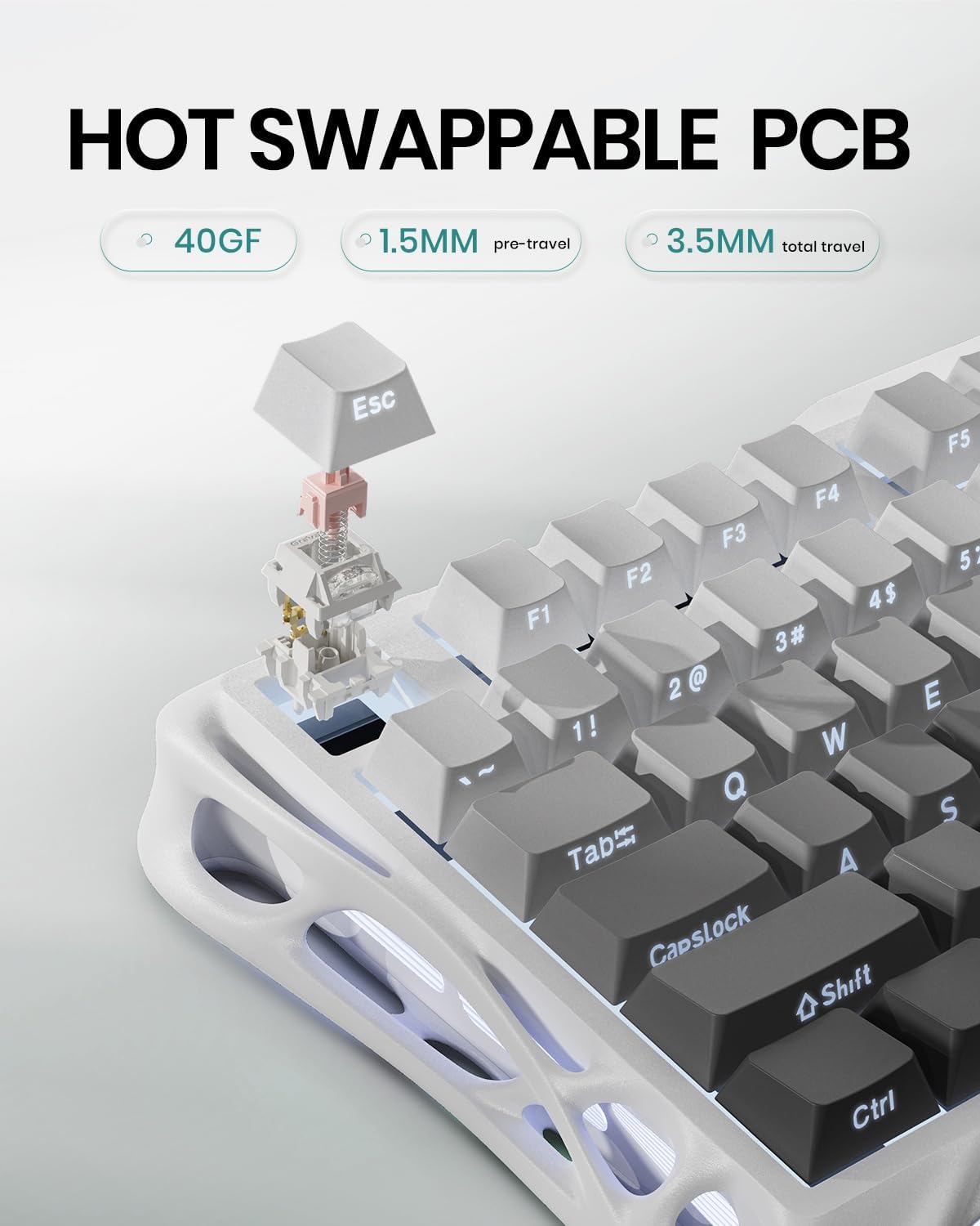 GravaStar Mercury K1 75% Wireless Mechanical Gaming Keyboard, Aluminum Alloy Exoskeleton Design, Gasket Custom Keyboard Hot-Swap Socket, Linear Switches, RGB Backlit