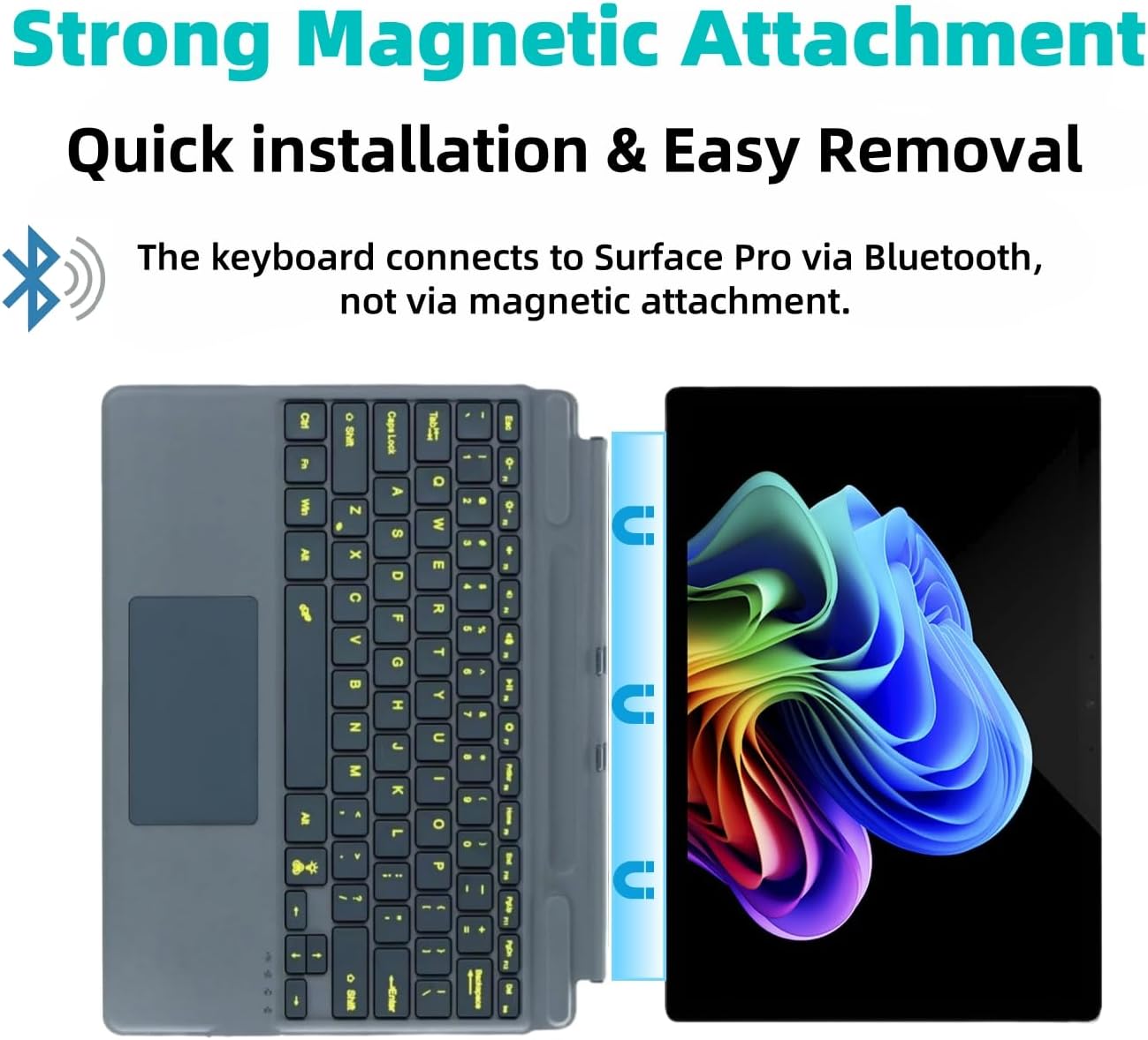 Keyboard for Microsoft Surface Pro Copilot+ (11th Edition) / Pro 11 / Pro 10 / Pro 9 / Pro 8 / Pro X, 13 inch, Detachable Type Cover with Touchpad, 7-Color Backlit & Pen Holder(Grey)