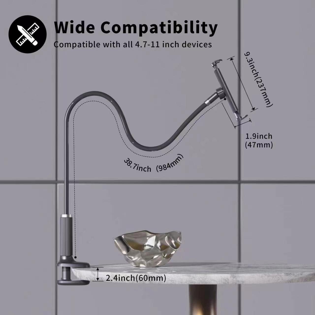 Gooseneck Tablet Holder - Flexible Tablet Stand, Tablet Holder,Cell Phone Holder,Cell Stand, Flexible Adjustable Arm in Bed for/Mobile Phone/Switch/etc, 98 cm Total Length (Black)