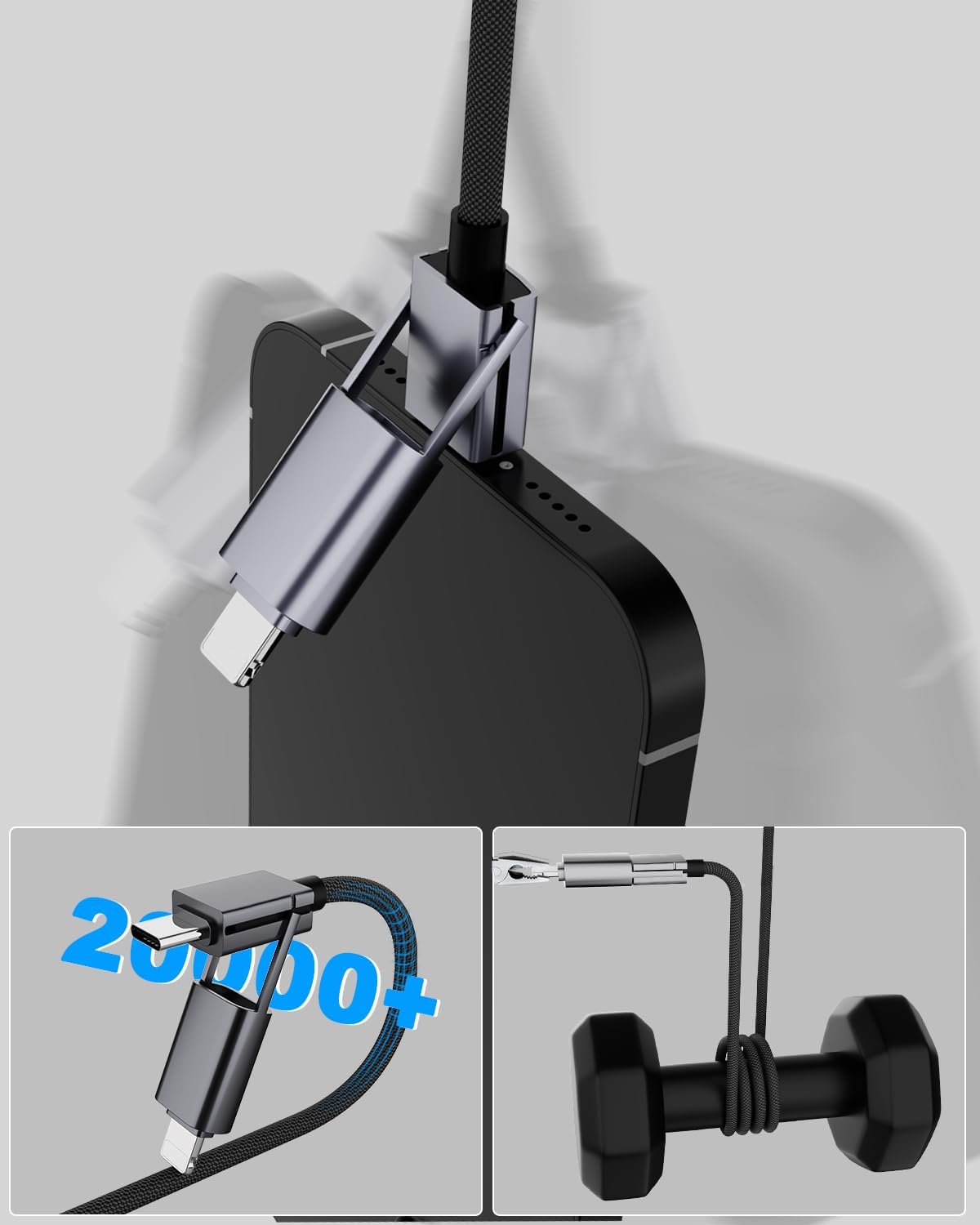 4 in 1 USB C Cable, 2Pack 6FT Round Braided Multi Fast Charging Cable, PD 65W 27W, 480Mbps Data Transfer, Compatible with iPhone/iPad/Samsung/MacBook