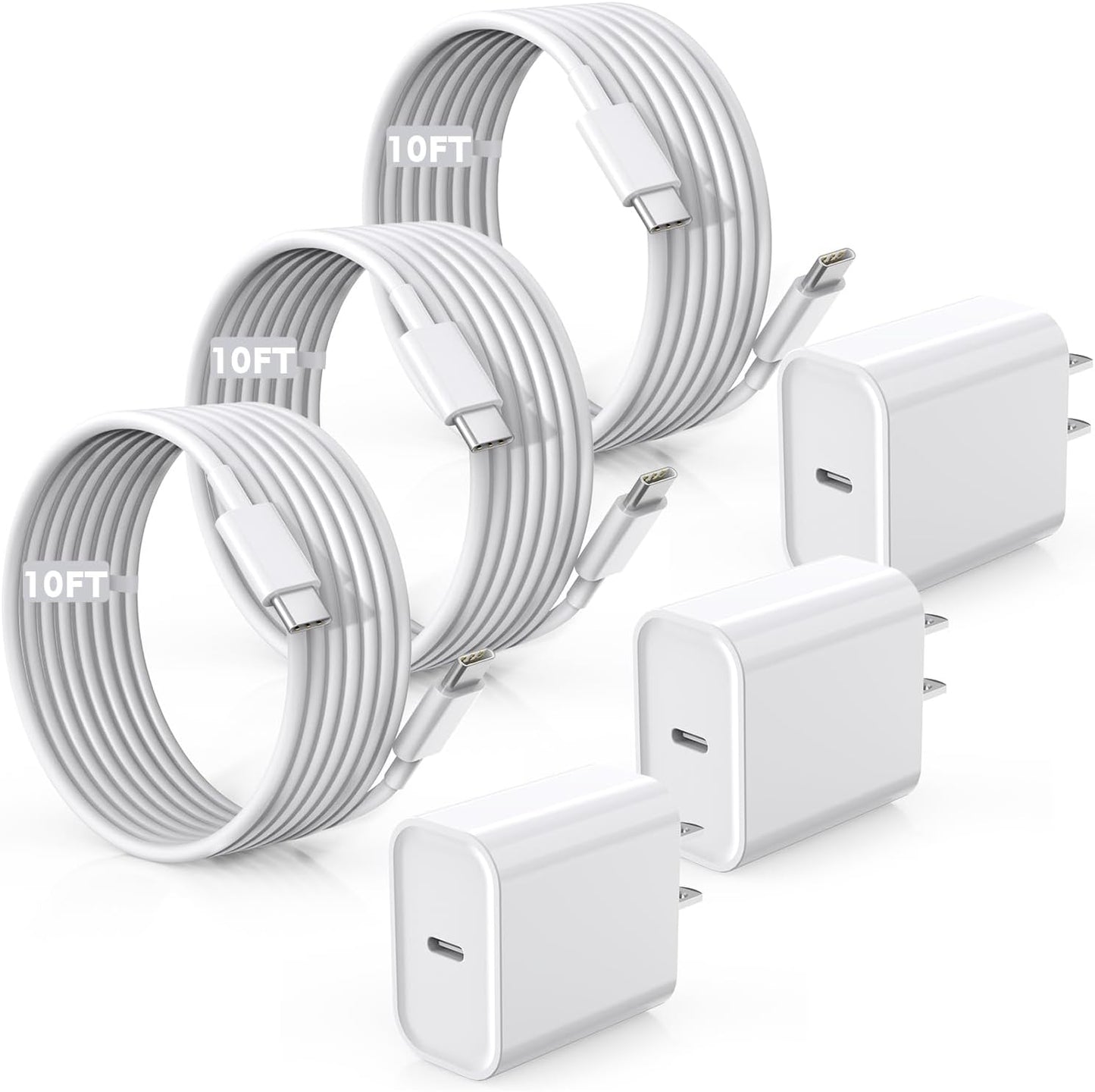 Fast Charger for iPhone 16/15 Charger,10FT Extra Long Fast Charging 3Pack USB-C Wall ChargerBlock USB C To USB C Fast Charging Cable Cord for iPhone 16 Pro Max/iPhone 15 Pro/15 Plus,iPad Pro/Air/Mini