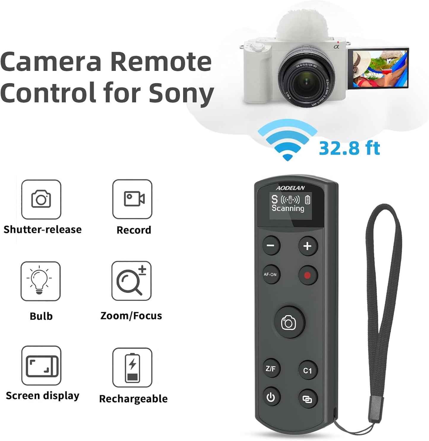 for Sony Camera Wireless Remote Control,Rechargeable Shutter Release with OLED Screen for Sony ZV-1,ZV-E10, A6400, A6700, A7C,A7III,A7IV,RX100 VII, DSC-RX0 II,DSC-RX100 VII, Replace RMT-P1BT