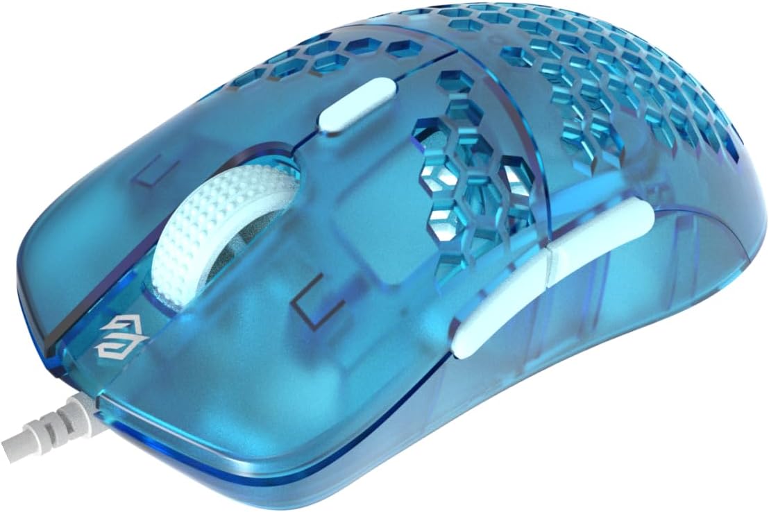 Gwolves Hati HTM Lightweight Honeycomb Wired Gaming Mouse,~56g,3389 Sensor,16,000 DPI, Low Latency,Anti-Interference,6 Programmable Buttons,On-Board Memory,PC/Mac and Laptop (Cerulean, HTM - Medium)