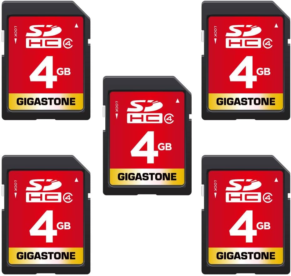 GIGASTONE 4GB SD Card 5 Pack SDHC Class 4 Memory Card for Photo Video Music Voice File DSLR Camera DSC Camcorder Recorder Playback PC Mac POS 5pcs in Pack (Pack of 5), with 5 mini Cases