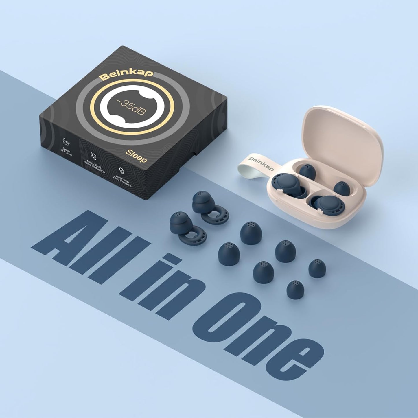 Ear Plugs for Sleeping Noise Reduction, Beinkap Reusable Earplugs Hearing Protection for Focus, Study, Work – 6 Pair Eartips in S/M/L – Flexible Silicone Soft – 35dB Noise Cancelling - Blue