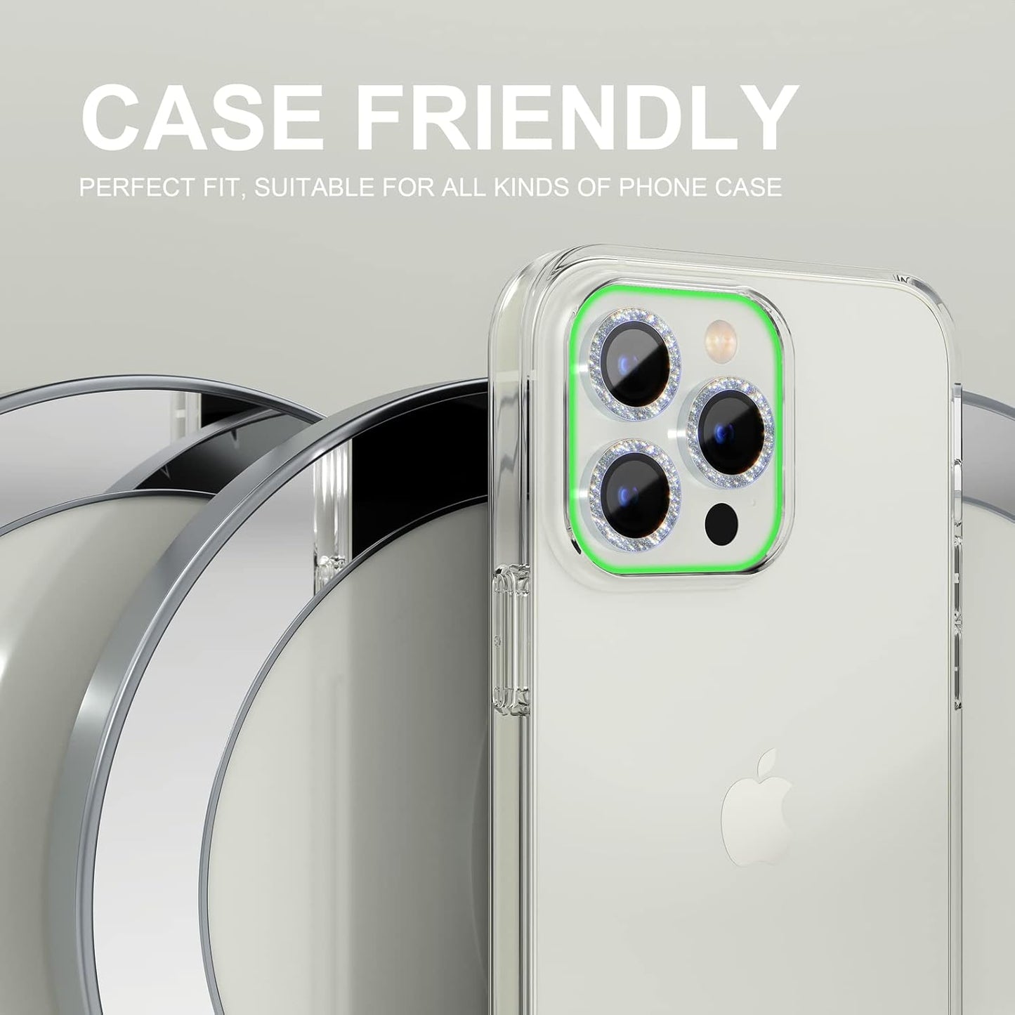 Choiche [3+1 for iPhone 14 Pro/iPhone 14 Pro Max Camera Lens Protector Bling, 9H Tempered Glass Camera Cover Screen Protector Metal Ring Decoration Accessories (Glitter-Silver)