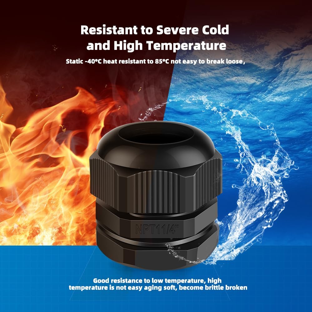 Cable Gland 2 Pack 1 1/4" NPT Waterproof Adjustable Connector Strain Relief Cord Connectors Joints Nylon with Gaskets…