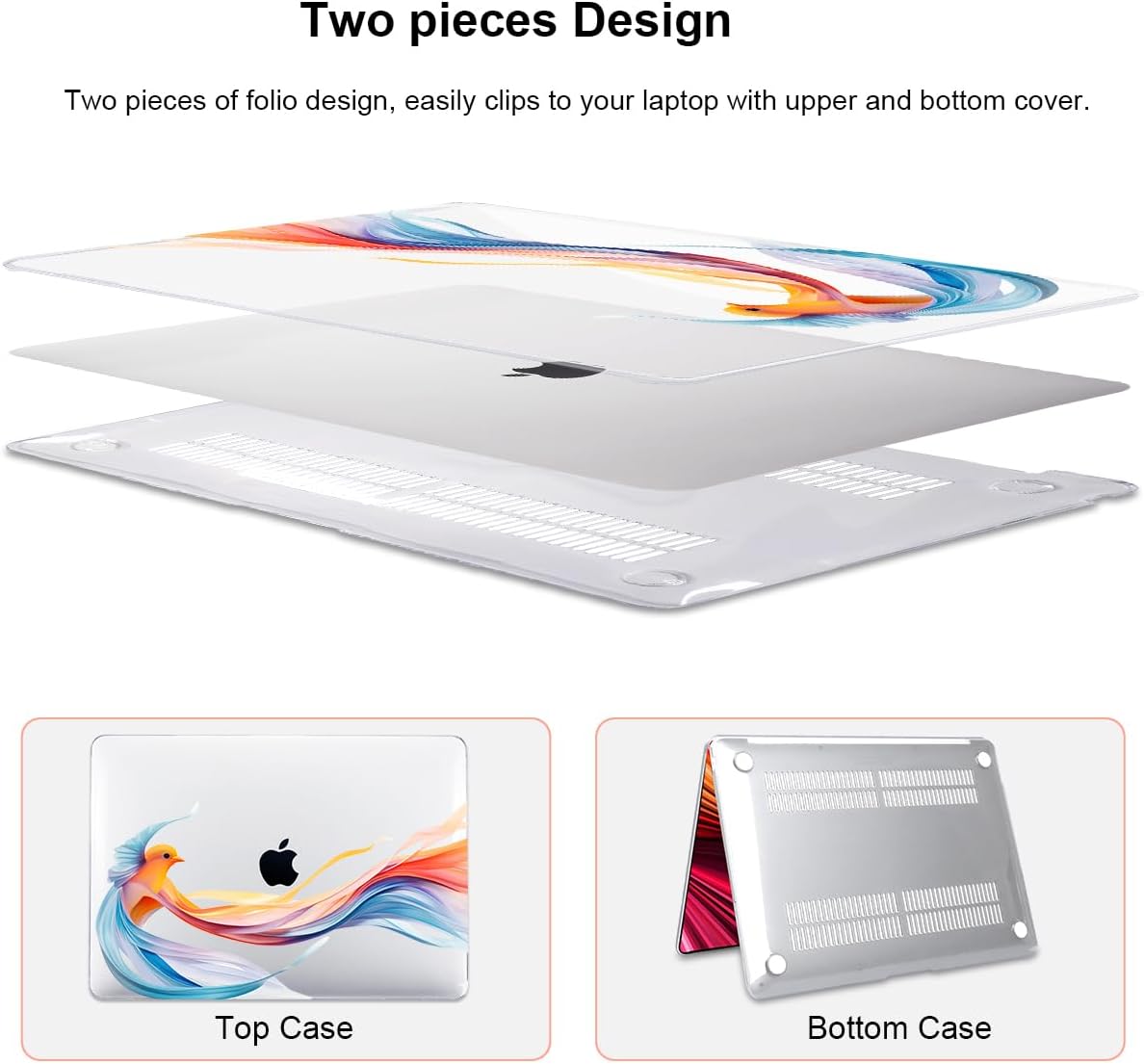 Compatible with 2021 2020 2019 2018 MacBook Air 13 inch Case M1 A2337 A2179 A1932, Pattern Plastic Hard Shell Case & Screen Film & Keyboard Cover for MacBook Air 13 M1 Touch ID, Ribbon Bird