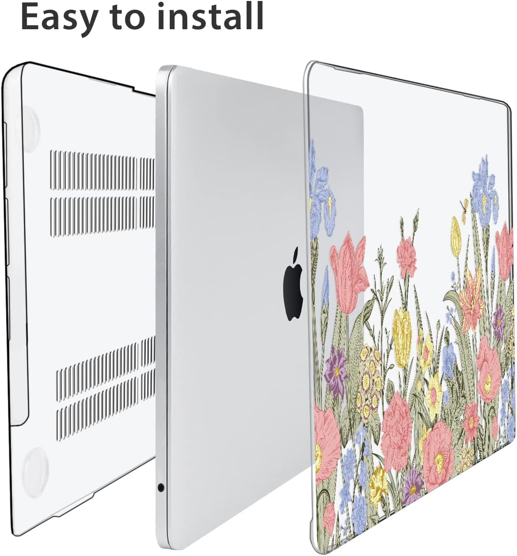 Compatible with MacBook Air 13 inch Case 2025 2024-2022 M4 A3240 M3 A3113 M2 A2681, Plastic Hard Shell&Keyboard Cover&Screen Film&Webcam Cover for MacBook Air 13.6 inch Case, Spring Flowers