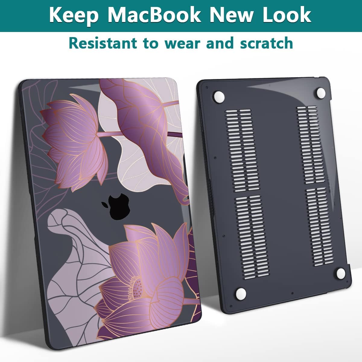 Teryeefi for 2020 2022 2016-2019 MacBook Pro 13 inch Case A2338 A2289 A2251 A2159 A1989 A1706 with M2 M1 & Touch Bar, PC Hard Shell Case & Keyboard Cover & Screen Protector, Luxurious Purple Lotus