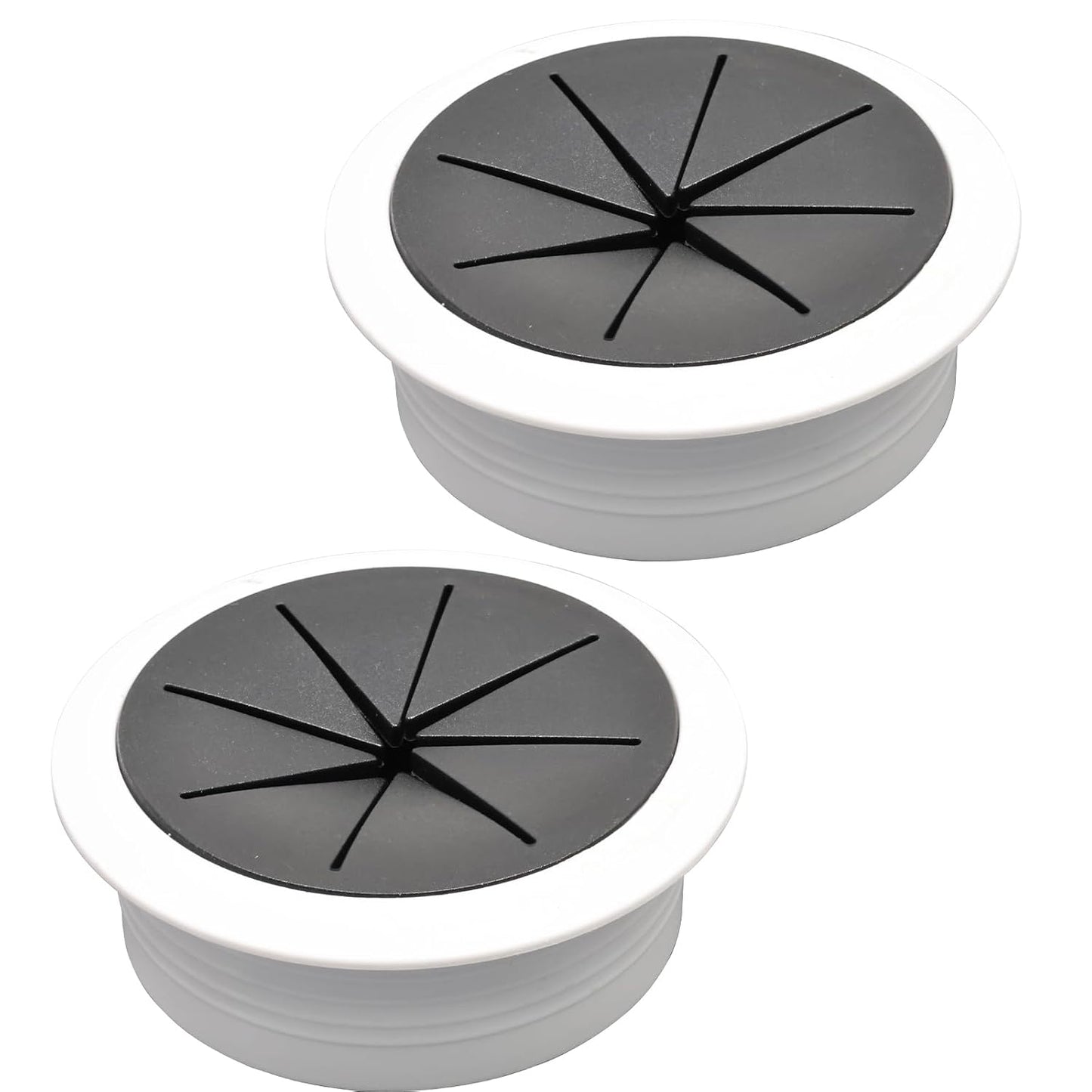 Desk Grommet 2-1/16" (53 mm), Desk Hole Cover for Cables White and Black, Cable Grommet ABS Plastic, Desk Hole Grommet for Office and Home Table Cable, Flexible Cable Cord Organizer-2 Pcs