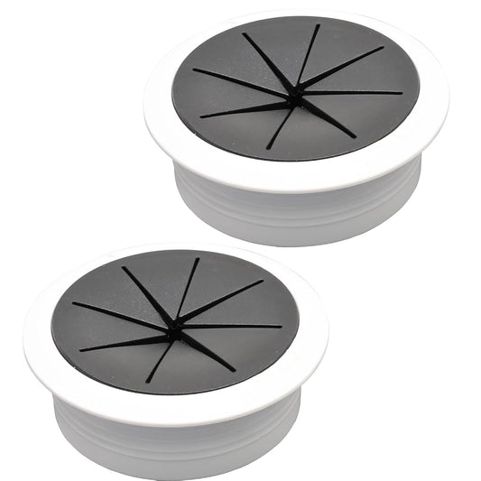 Desk Grommet 2-1/16" (53 mm), Desk Hole Cover for Cables White and Black, Cable Grommet ABS Plastic, Desk Hole Grommet for Office and Home Table Cable, Flexible Cable Cord Organizer-2 Pcs