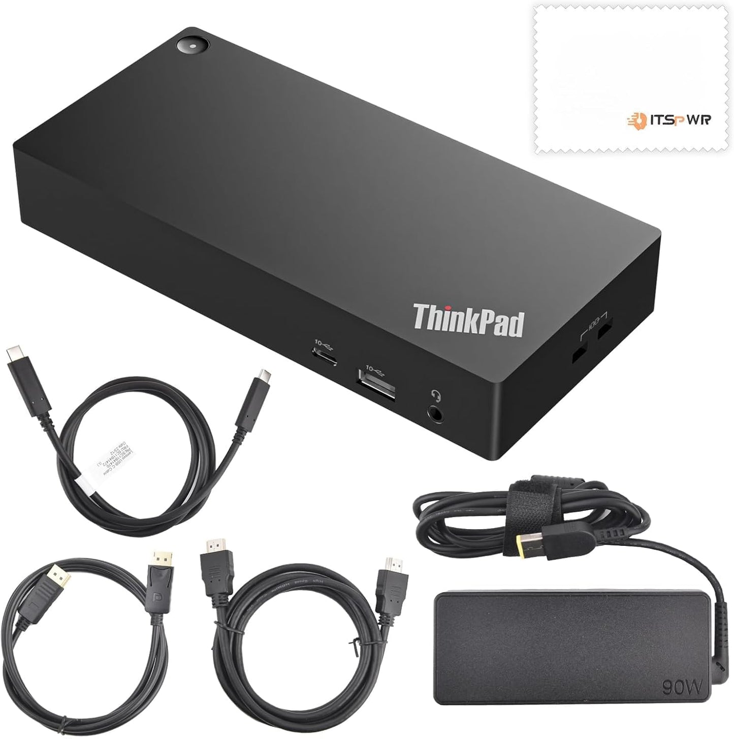 Thinkpad 40AY0090 Universal Hybrid USB-C with USB-A Docking Station for Lenovo Laptop, 3 External Displays, Comes with ITSPWR HDMI 4K Cable + DP Cable+ Cleaning Cloth