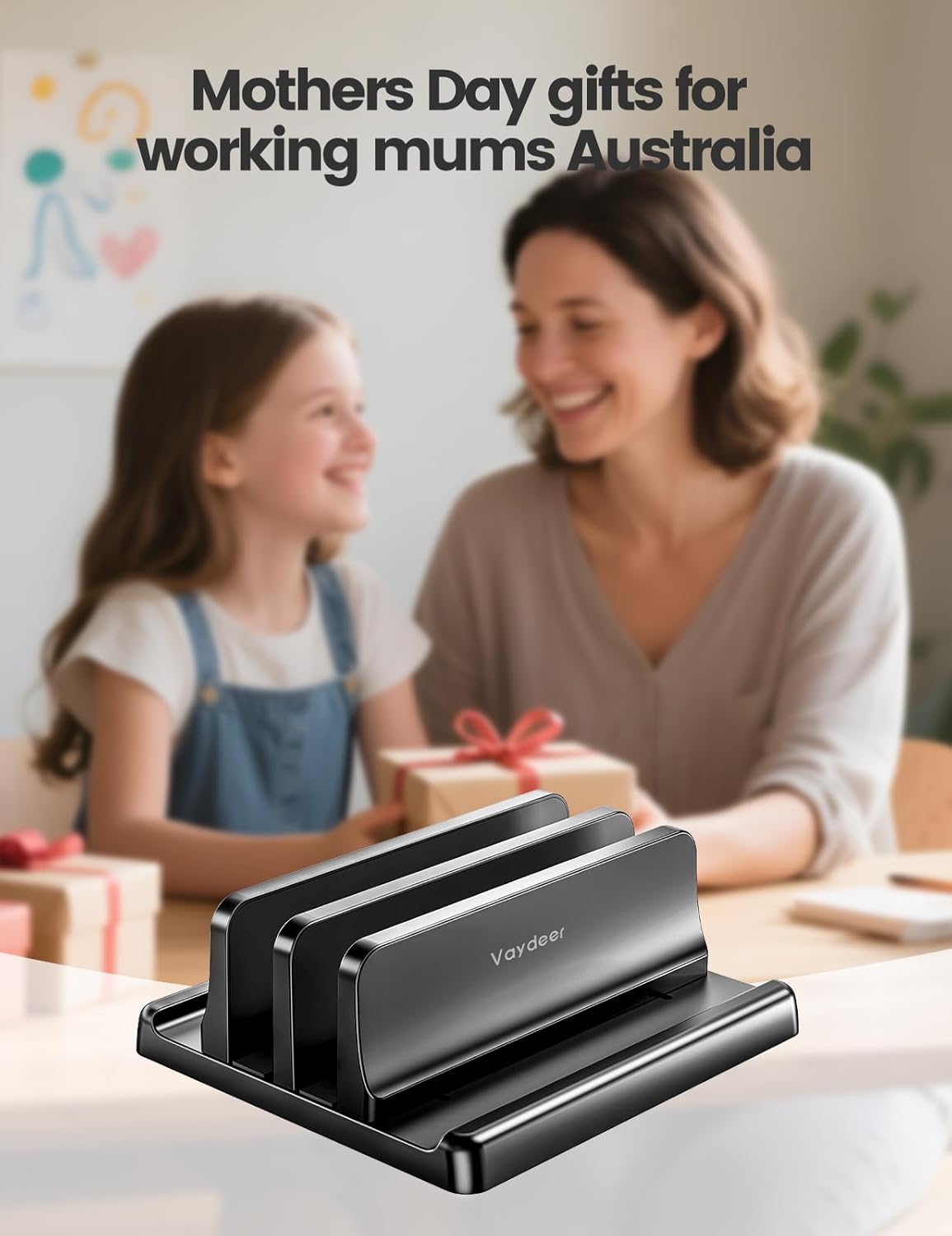 Vaydeer Vertical Laptop Stand for Desk, Dual Slots Plastic Laptop Holder with Space Saving 4-in-1 Design, Adjustable Laptop Stand Supports MacBook, Chromebook, Surface, Dell