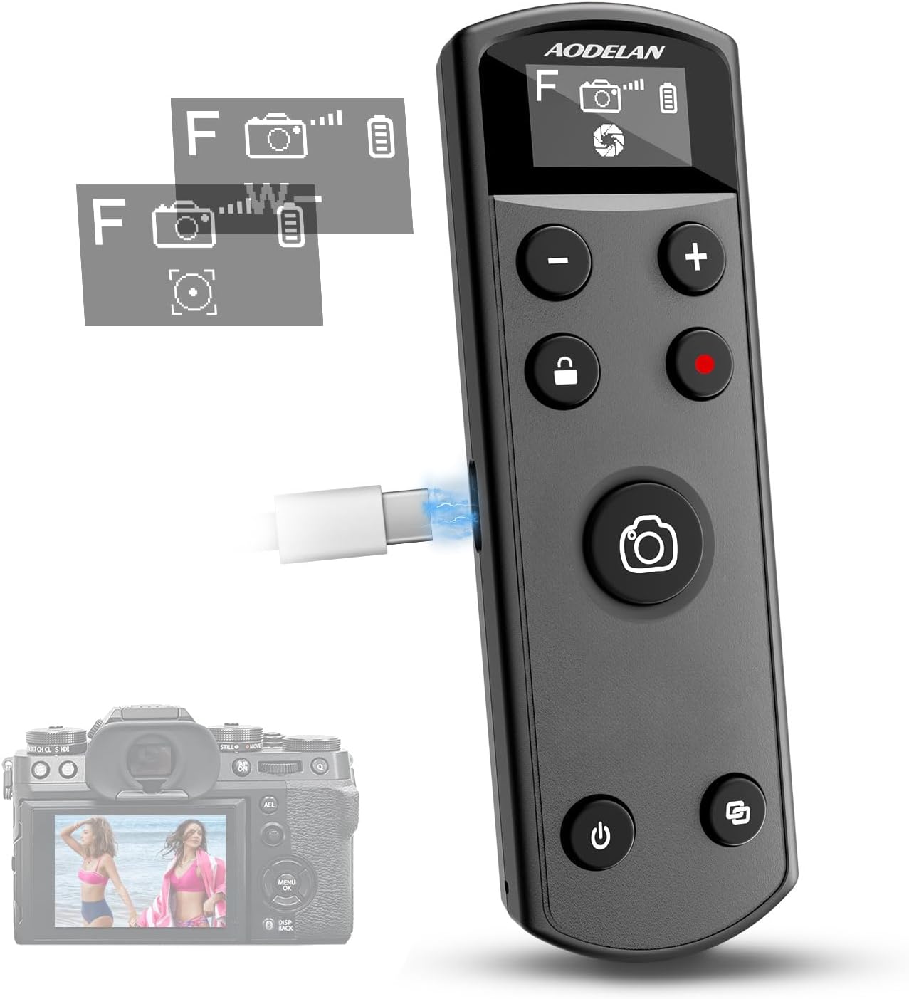 Remote Control for Fujifilm Camera,USB-C Rechargeable Wireless Shutter Release with OLED Screen for Fujifilm Fuji X100VI,X-T5,X-T4,X-T3,X-T50,X-T30II, X-T30,X-S20,X-S10,X-H2S,X-H2,X-E5 (Black)