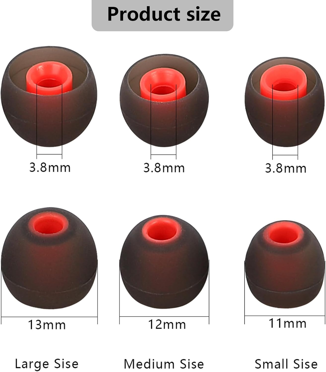Earbud Replacement Tips Silicone Earbud Tips Ear Tips Fit for in-Ear Headphones (Inner Hole 3.8mm -5.1mm) Earbud Rubber Tips Earbud Covers 9 Pairs S/M/L