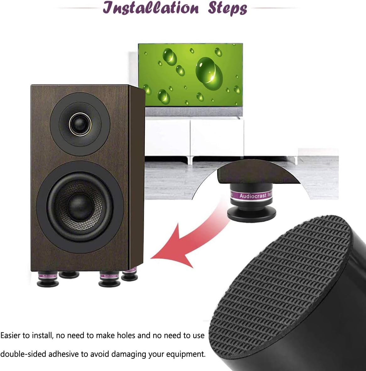 HiFi Speaker Spikes IF03B by Audiocrast, Speaker Vibration Dampener Stand Feet Pads Shock Absorber Isolation Pucks, Speaker Resonance Reducer with Non-Slip Mat for Turntable Amp CD DAC Recorder