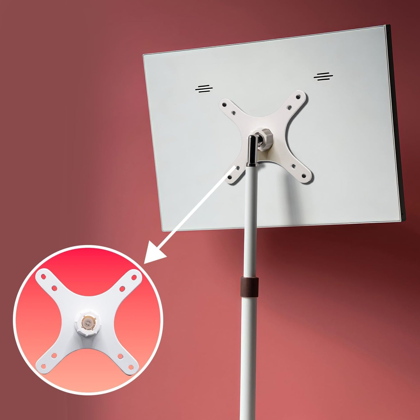 Kado Portable Monitor Stand Bracket Plate Adapter White, Wall Mount Arm Mount 17mm Ball Head to 100x100mm 75x75mm M4 Screw Set, Tripod Camera Stand for Desktop Monitor Portrait/Landscape Mode