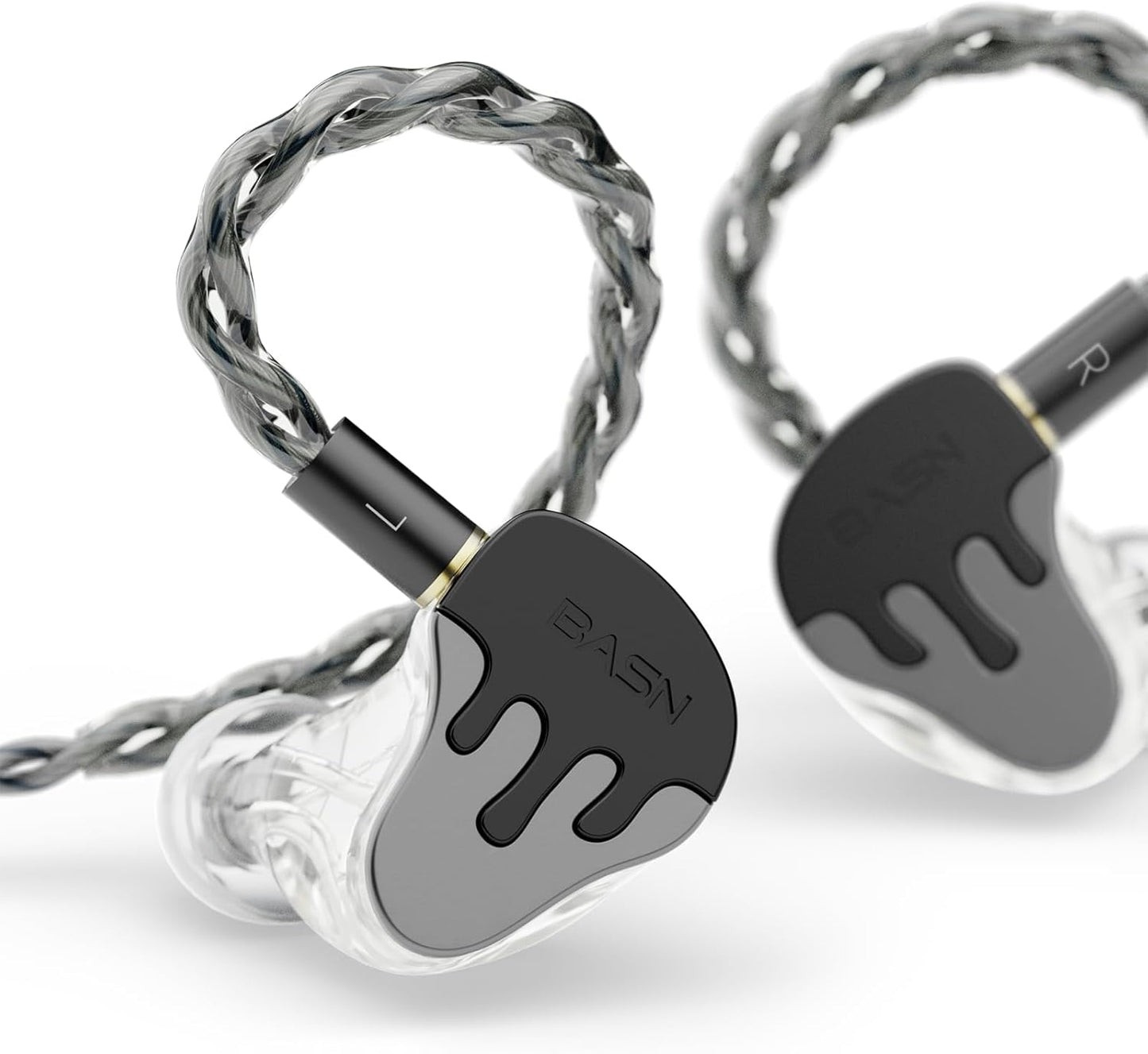 BASN BmasterX in Ear Audio Monitor, Hybrid 6 Drivers IEM Earphones with Crystal Clear Sound, Detachable Cable Plus Carrying Case & Fit Kit for Musician, Stage, Studio (3.5mm/4.4mm Jack, Black/Silver)