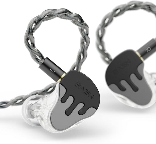 BASN BmasterX in Ear Audio Monitor, Hybrid 6 Drivers IEM Earphones with Crystal Clear Sound, Detachable Cable Plus Carrying Case & Fit Kit for Musician, Stage, Studio (3.5mm/4.4mm Jack, Black/Silver)