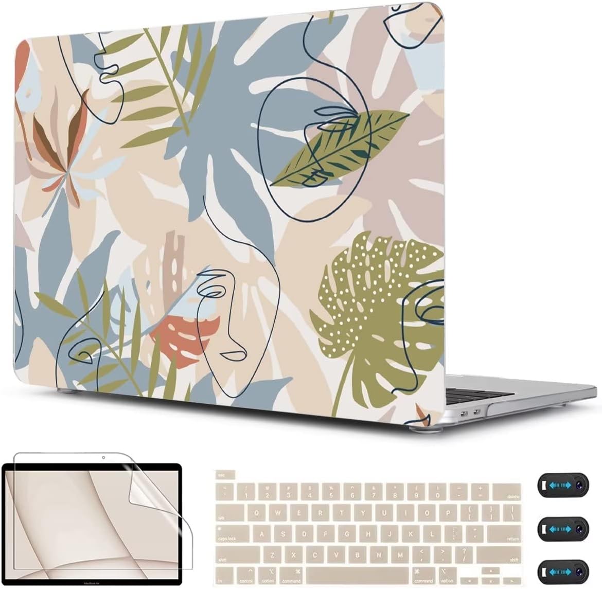 CISSOOK for MacBook Pro 13 inch Case 2023 2022 2021 2020 Release A2338 M2/M1 Chip A2251 A2289, Plastic Hard Shell Case with Keyboard Cover Compatible with MacBook Pro 13 with Touch Bar - Face&Leaf