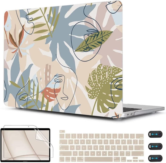 CISSOOK for MacBook Pro 13 inch Case 2023 2022 2021 2020 Release A2338 M2/M1 Chip A2251 A2289, Plastic Hard Shell Case with Keyboard Cover Compatible with MacBook Pro 13 with Touch Bar - Face&Leaf