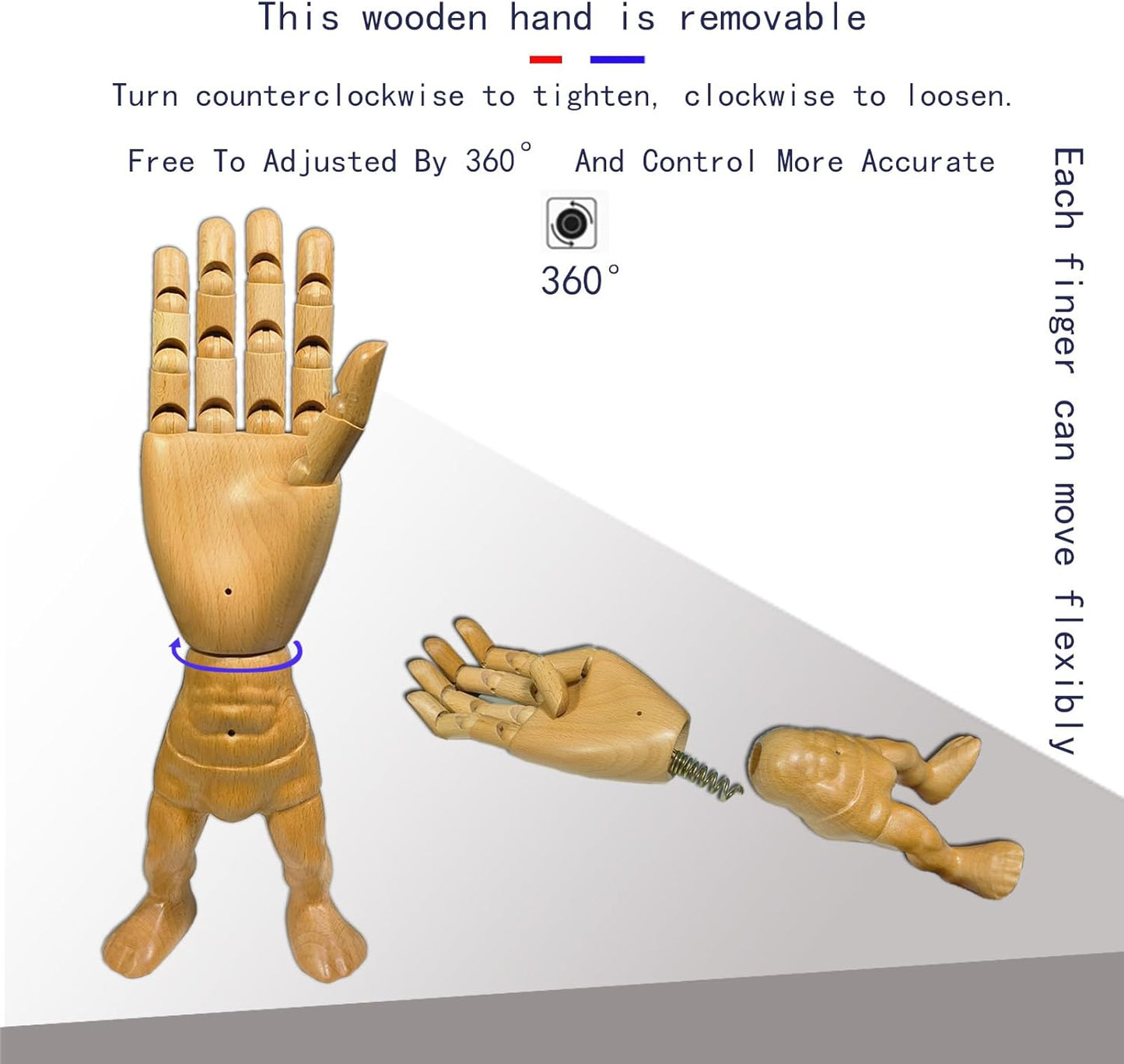 Hand Model,Wood Hand for Nails,Drawing Wooden Hand,Wooden Mannequin,Wood Hand,Hand Model for Drawing,Male_R with Lower Body