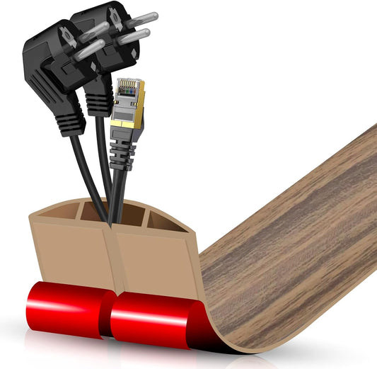 Floor Cord Cover Cavity 0.8"x0.37" Self Adhesive Cord Hider, 3.3FT Low Profile Cable Management, Extension Strip Protector for Wires, Prevent Cable Trips for Offices, Gyms,(Wood Smoked Brown)
