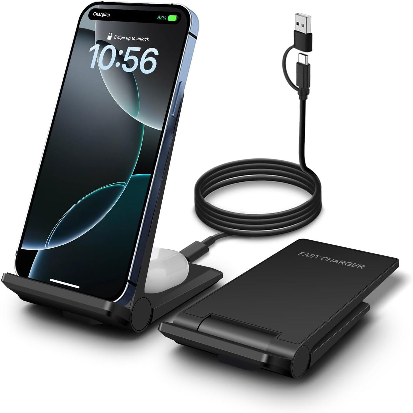 PDKUAI 2 in 1 Wireless Charger,[New Update] 25W Foldable Wireless Charging Station for iPhone 16/16 Pro/15/14/13/12/11/8/Airpods,Dual 15W Fast Dual Induction Charge Stand for Samsung Galaxy/Buds3