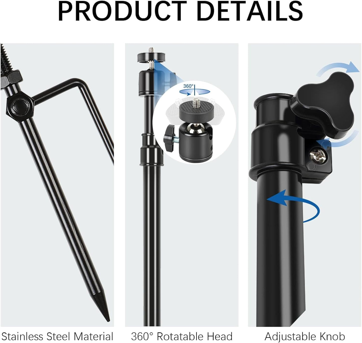 Trail Camera Mount,Height Adjustable (15.7"-28.3") & 360° Rotating Stake,Dual-Mode Base for Soft/Hard Ground Post,Game Cam Stand with 1/4"-20 Thread, Metal pole for Solar Panels,Hunting,Wildlife