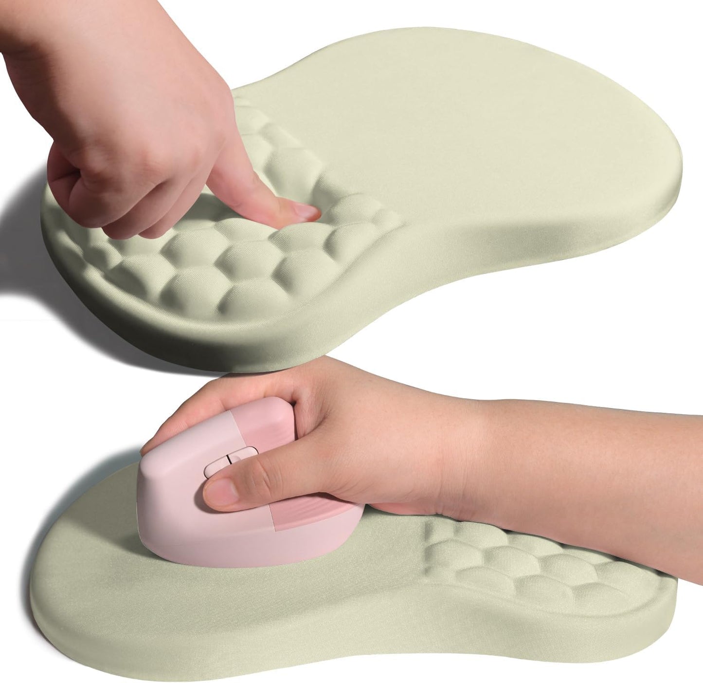 Ergonomic Joint Wrist Support Mouse Pad with Memory Foam Cushion Massage Bump, Carpal Tunnel Pain Relief Mousepad Slope Design for Wrist Rest, 11.8x7.9 in, Beige