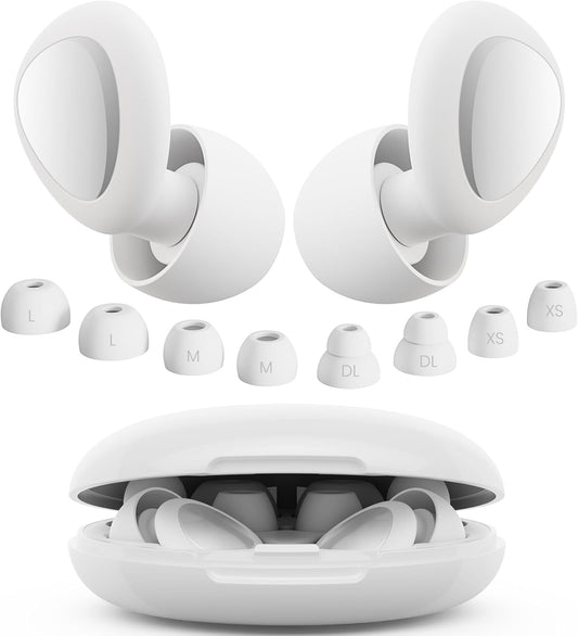 Ear Plugs for Sleeping Noise Cancelling, 45dB Reusable Silicone Ear Plugs for Concert, 8 Tips Earplugs for Noise Reduction, Hearing Protection Earplugs for Sleep, Concert, Snoring, Work, White